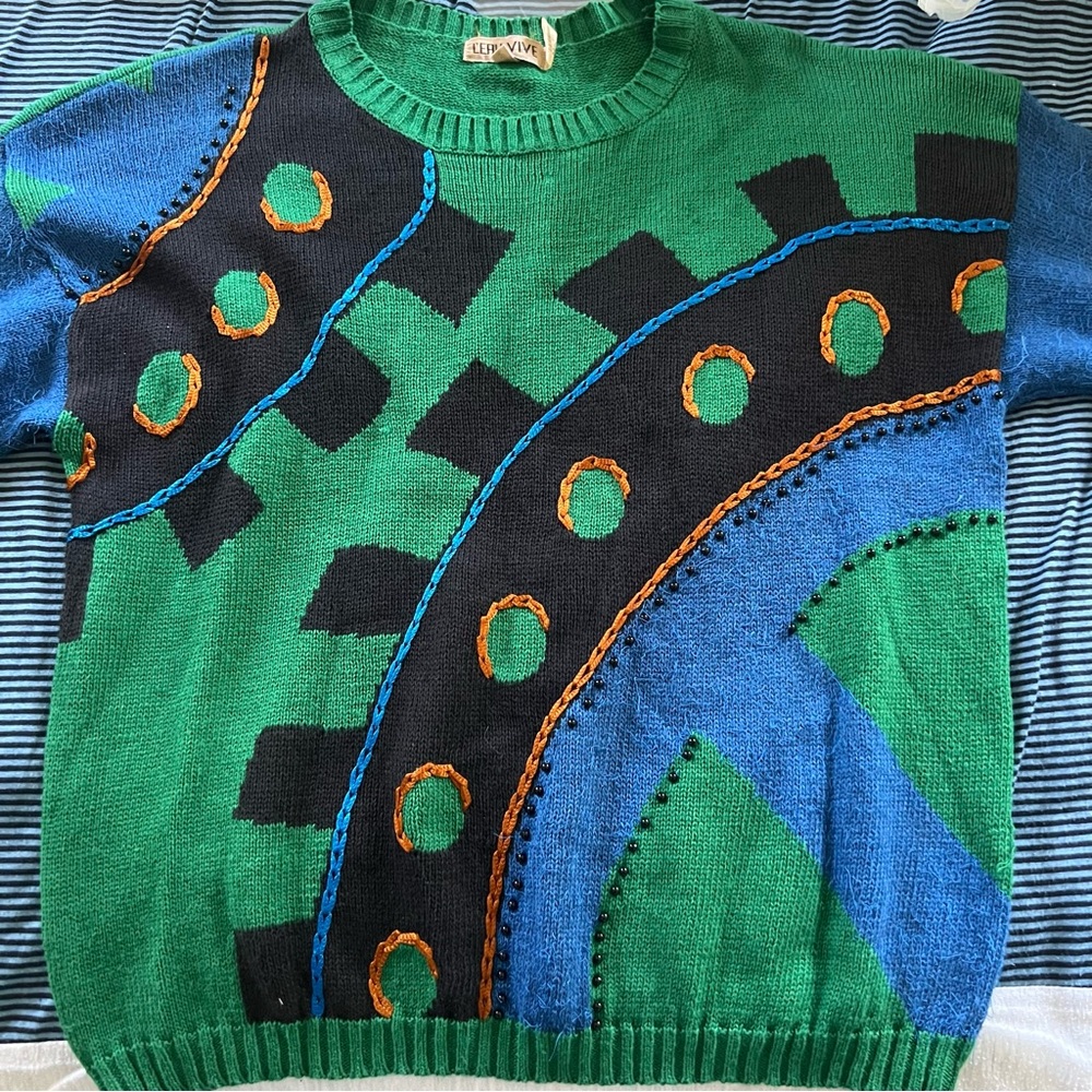 L’EAU VIVE Blue and Green Sweater Size Medium